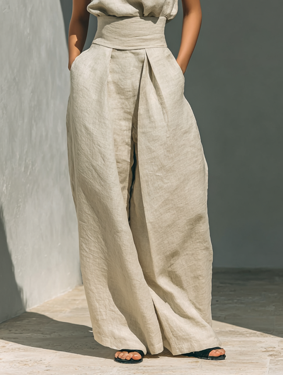 Aurora | Conjunto de dos piezas sin mangas y de corte ancho en color beige