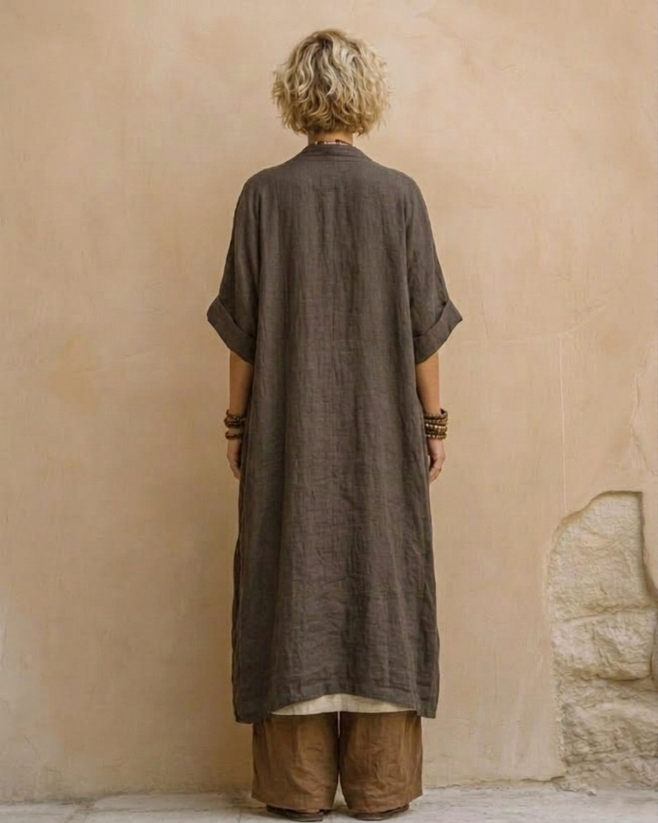 Julia- Conjunto de tres piezas «Bohemian Nomad» en gris oscuro y marrón con estampado tribal