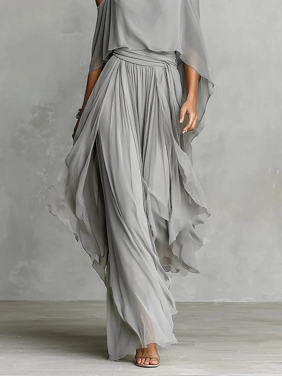 Isabela | Conjunto gris con top de tirantes finos y pantalones ligeros