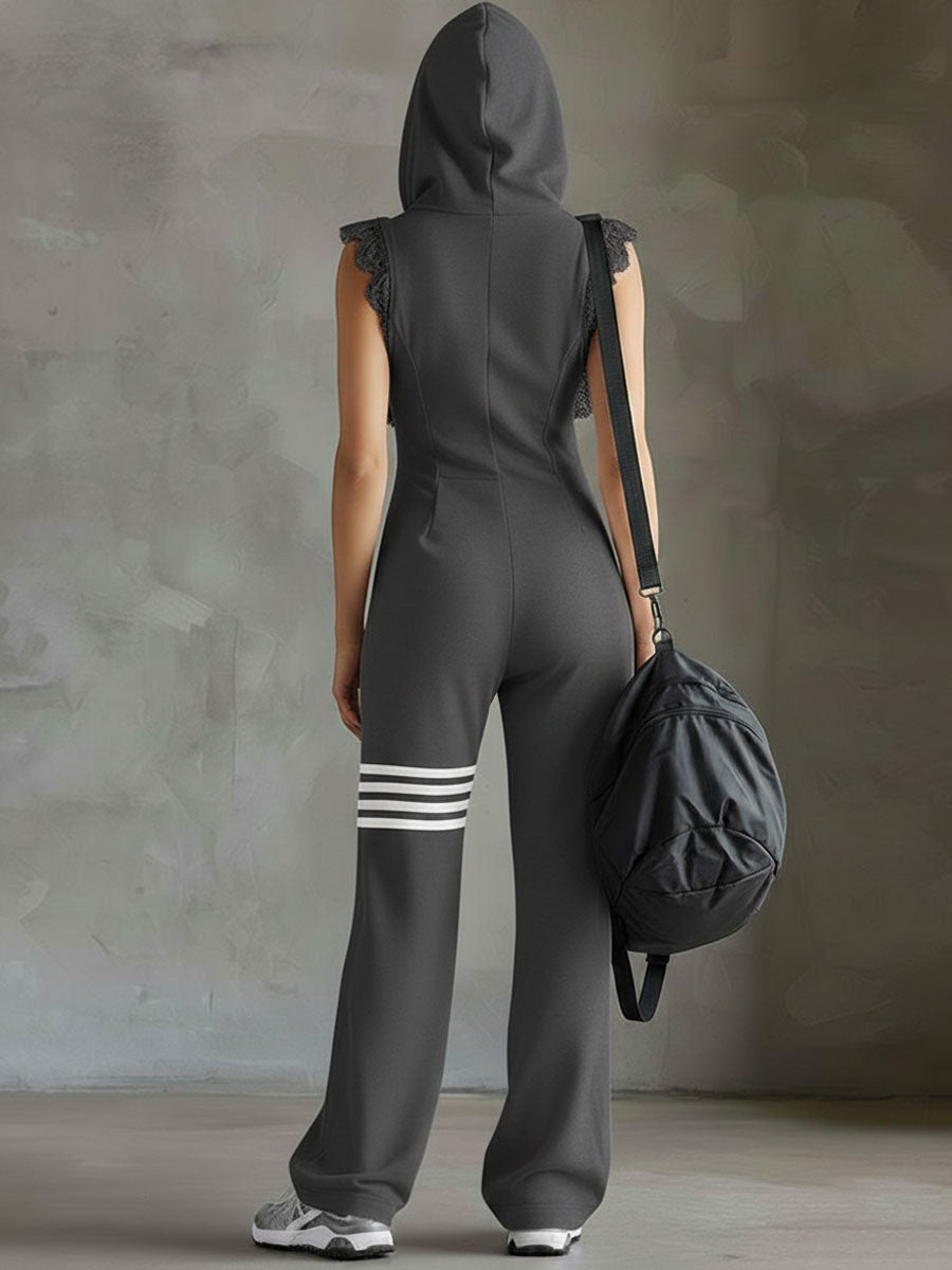 Giada - Mono deportivo de estilo retro con capucha y rayas