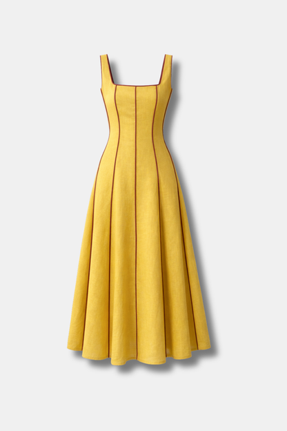 VESTIDO FLORA LINO MOSTAZA
