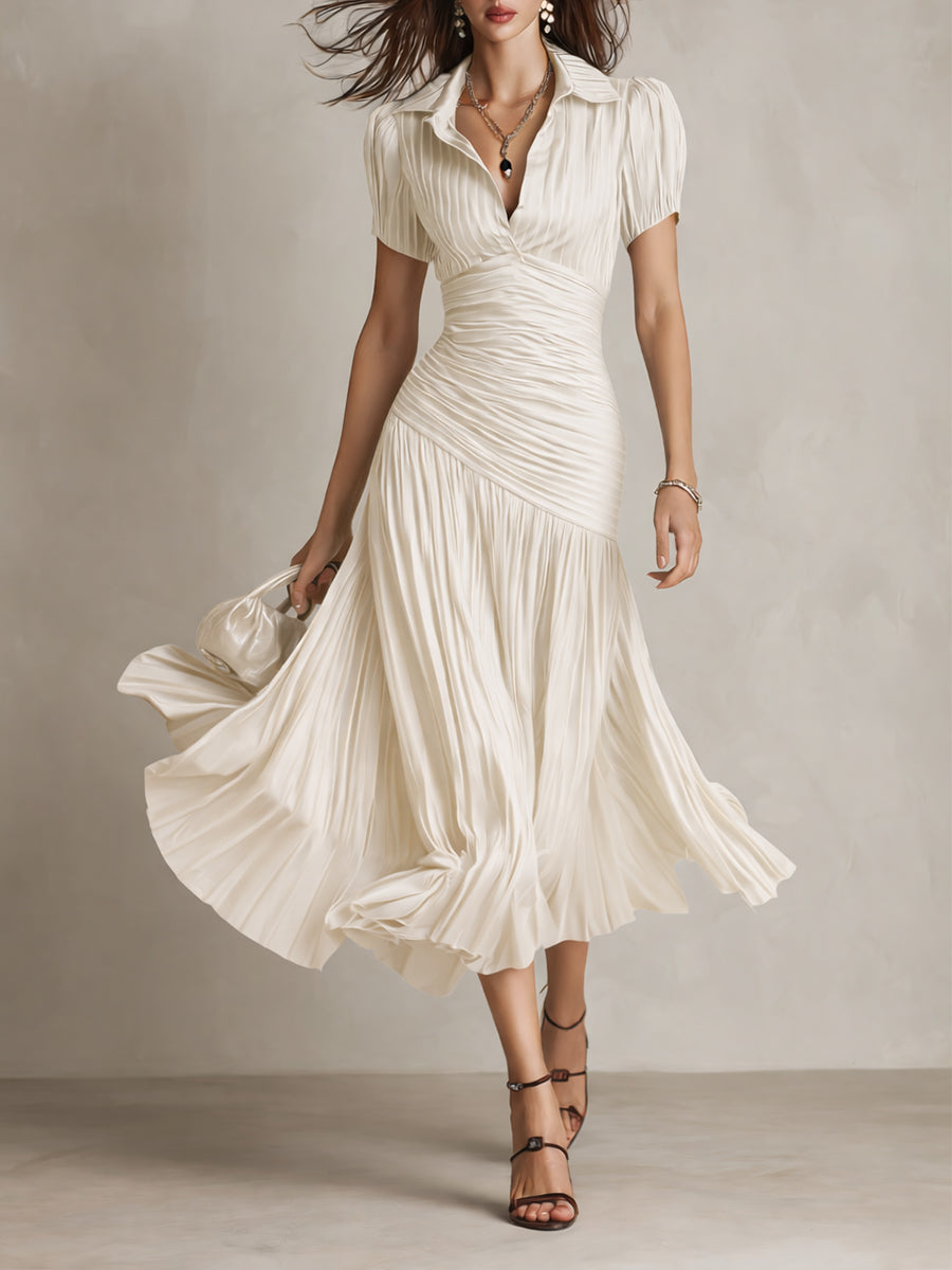 Adriana - Vestido midi de satén a rayas de estilo retro