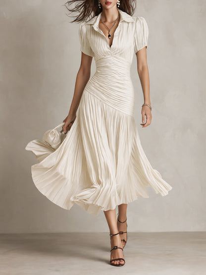 Adriana - Vestido midi de satén a rayas de estilo retro