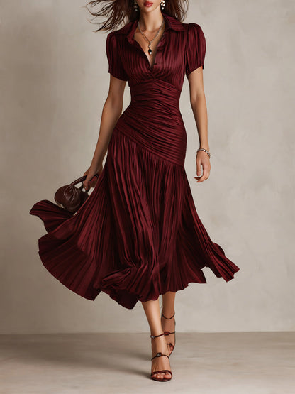 Adriana - Vestido midi de satén a rayas de estilo retro