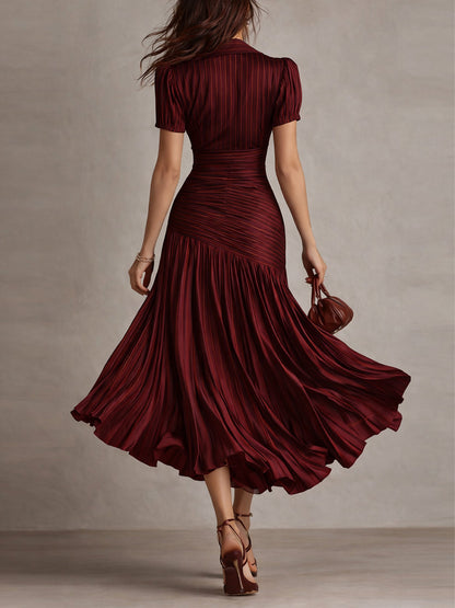 Adriana - Vestido midi de satén a rayas de estilo retro