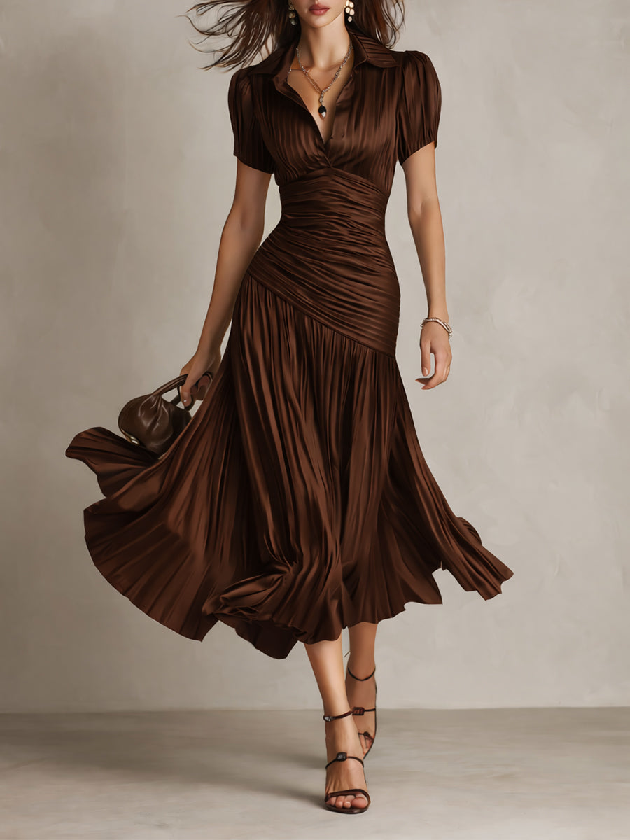 Adriana - Vestido midi de satén a rayas de estilo retro