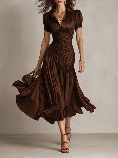 Adriana - Vestido midi de satén a rayas de estilo retro