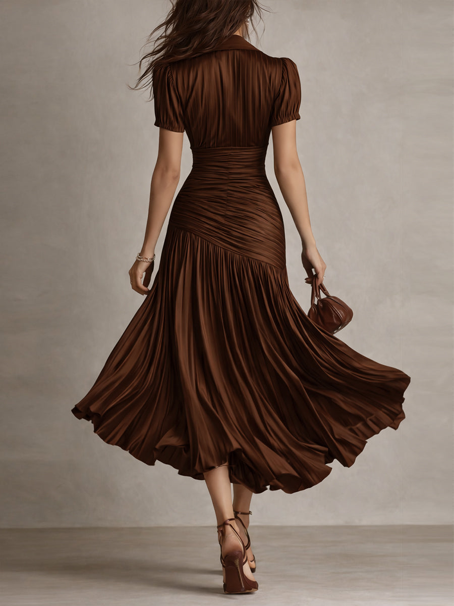 Adriana - Vestido midi de satén a rayas de estilo retro