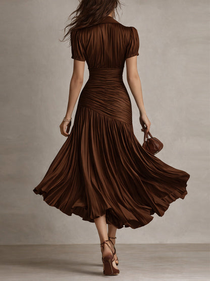 Adriana - Vestido midi de satén a rayas de estilo retro