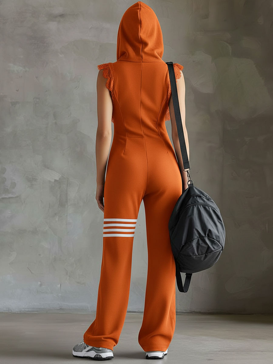 Giada - Mono deportivo de estilo retro con capucha y rayas