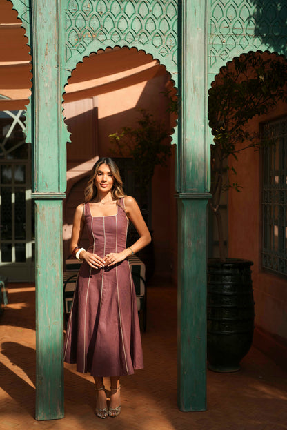 VESTIDO FLORA LINO BERENJENA