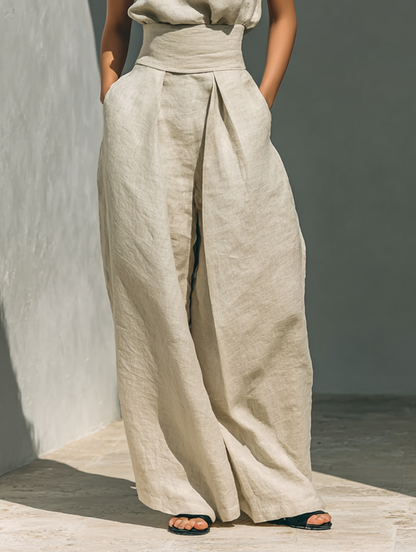 Aurora | Conjunto de dos piezas sin mangas y de corte ancho en color beige