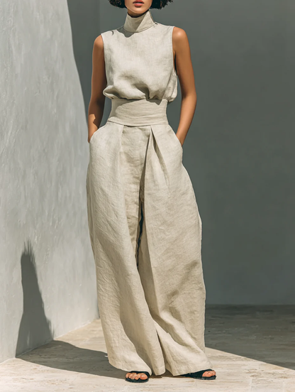 Aurora | Conjunto de dos piezas sin mangas y de corte ancho en color beige