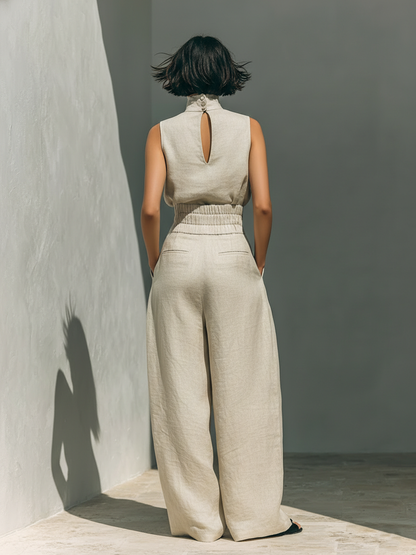 Aurora | Conjunto de dos piezas sin mangas y de corte ancho en color beige
