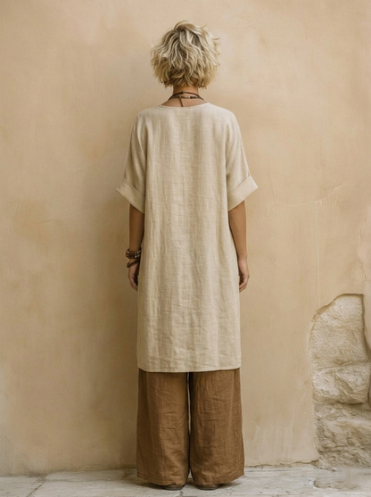Julia- Conjunto de tres piezas «Bohemian Nomad» en gris oscuro y marrón con estampado tribal