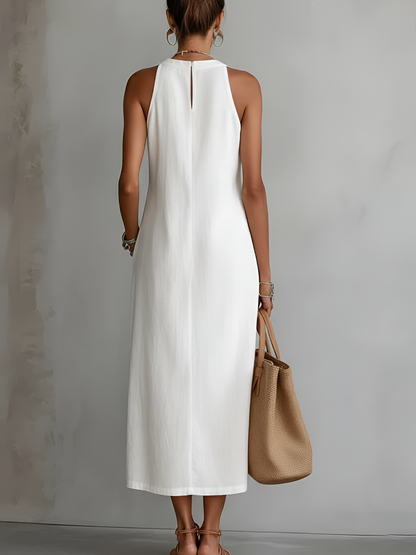 Jimena | Vestido midi holgado con cuello mao bordado