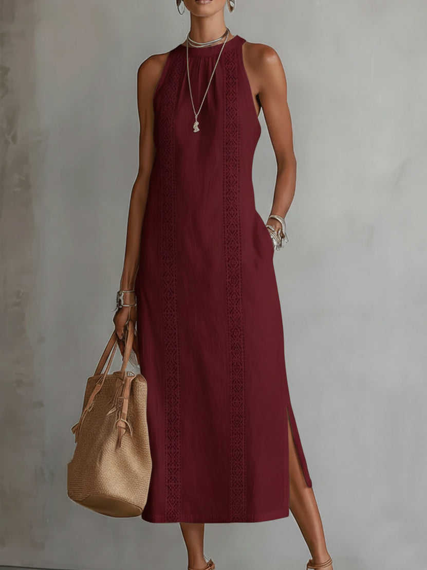 Jimena | Vestido midi holgado con cuello mao bordado