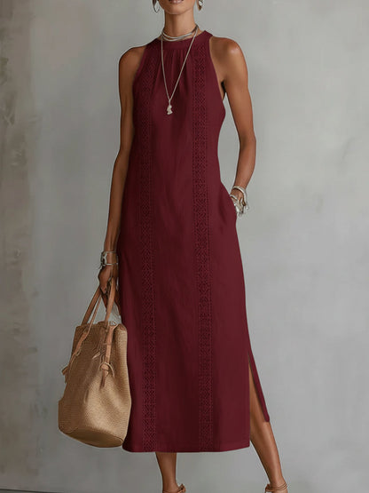 Jimena | Vestido midi holgado con cuello mao bordado
