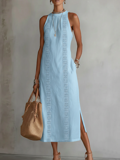 Jimena | Vestido midi holgado con cuello mao bordado